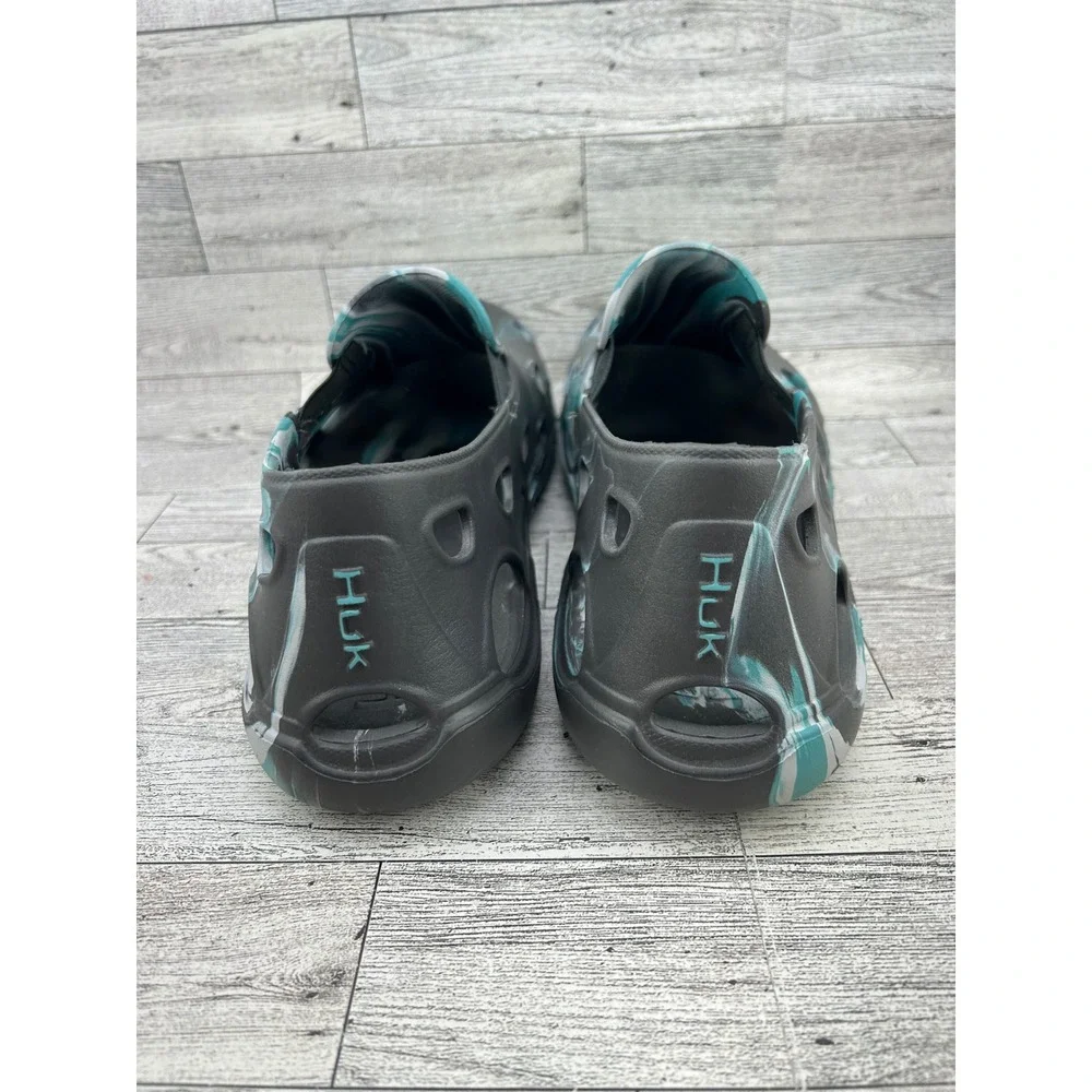 Huk Brewster Marble Shoes Men Sz 12 Black Teal Slip On Water Fishing Boating EVA